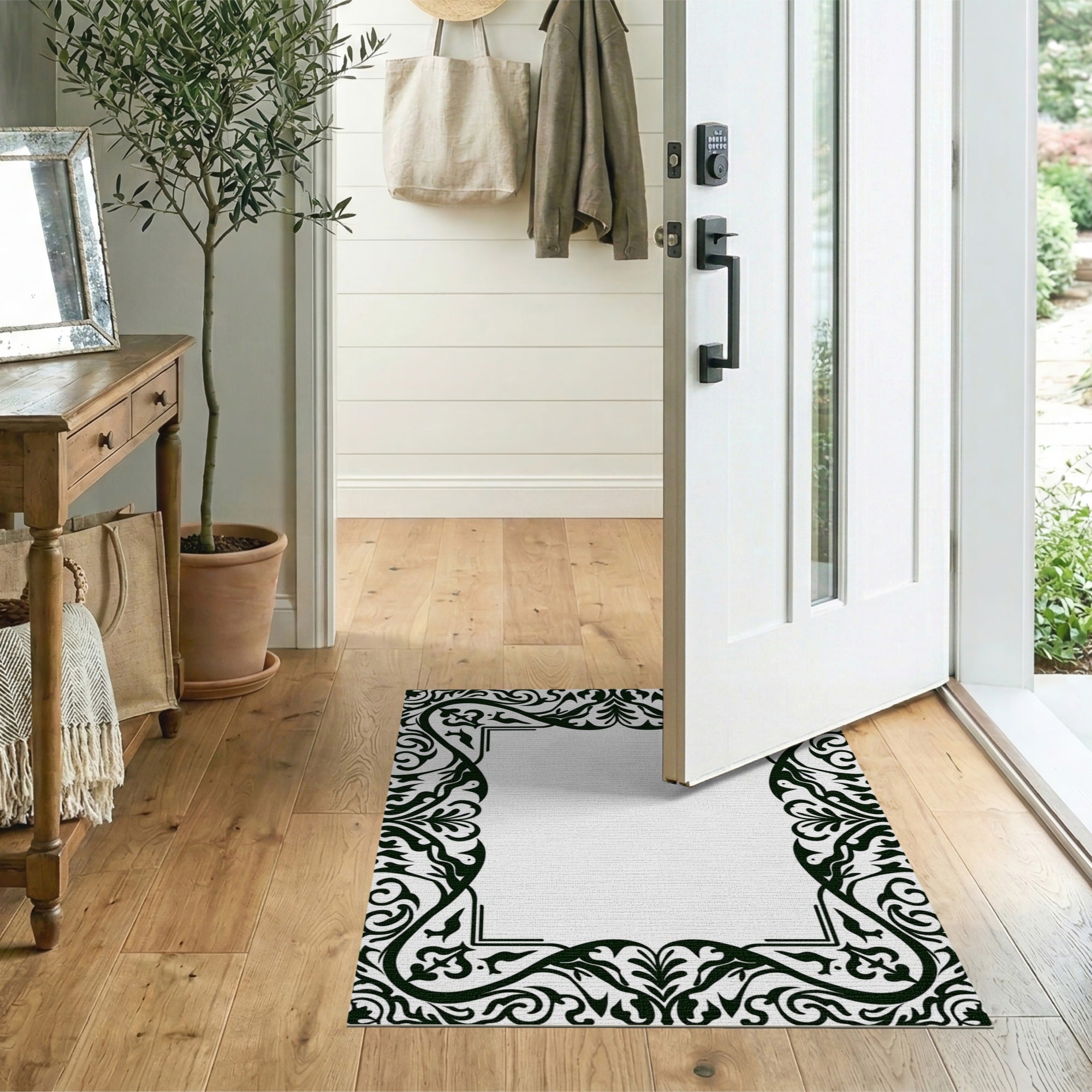 Floral Vintage Black and White Ornate Black White Floral Border Area Rug