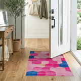 Vibrant Pink Blue Hexagon Geometric Area Rug