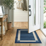 Navy Blue Woven Area Rug with Ivory Frame