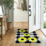 Yellow Sunflower Black White Check Area Rug