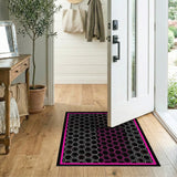 Modern Black Hexagon Rug with Pink Heart