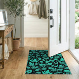 Blue and Teal Teal Leaf Floral Pattern Area Rug
