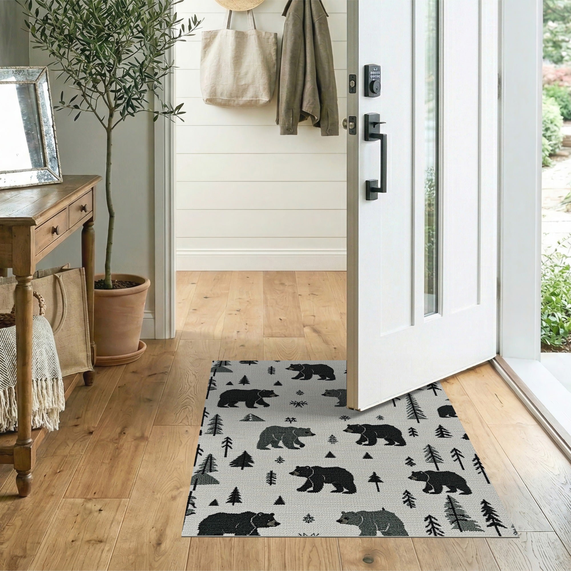 Black Bear Woodland Area Rug