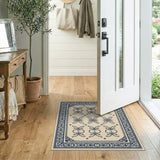 Navy Blue Ornate Persian Area Rug Cream Field
