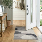 Geometric Modern Abstract Black White Wave Area Rug
