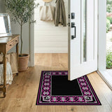 Pink Geometric Tribal Border Area Rug