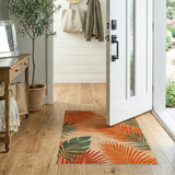 Vibrant Orange Palm Frond Coastal Area Rug