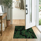 Lush Green Leaves on Black Area Rug with Gold Outlines