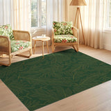 ODIKA Emerald Green & Gold Botanical Washable Rug - Low Pile Non-Slip Area Rug