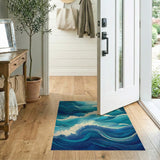 Coastal Beach Blue and Teal Dynamic Ocean Waves Blue Teal Area Rug