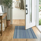 Blue and Teal Blue Striped Washable Area Rug