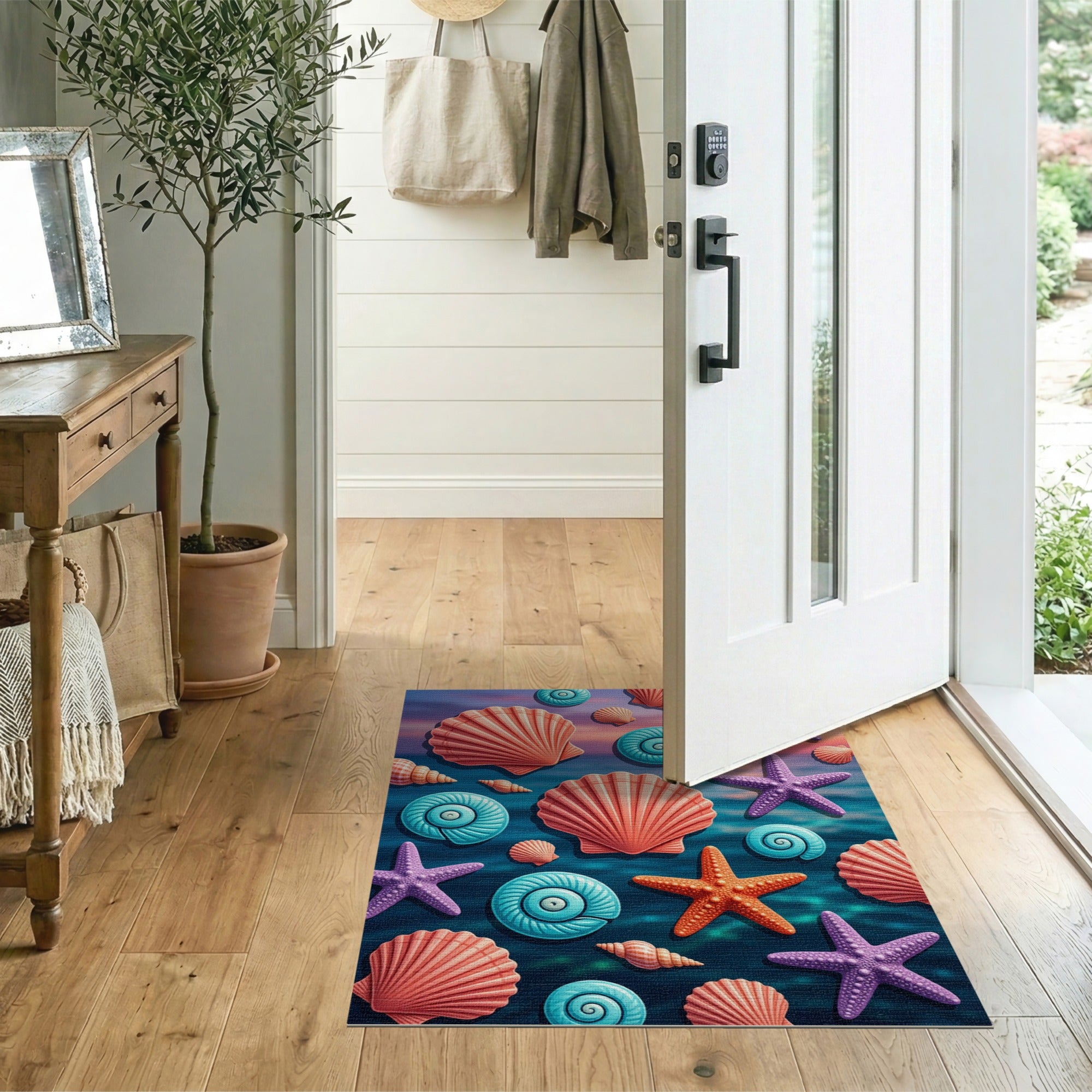 Vibrant Seashell Starfish Coastal Rug