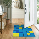 Blue Teal Yellow Geometric Block Area Rug