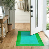 Teal Green Striped Distressed Area Rug