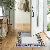 Gold and Silver Ornate Black Gold Floral Border Area Rug