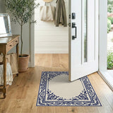 Blue and Teal Ornate Navy Floral Border Area Rug