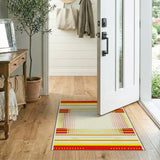 Vibrant Red Yellow Geometric Stripe Dot Area Rug