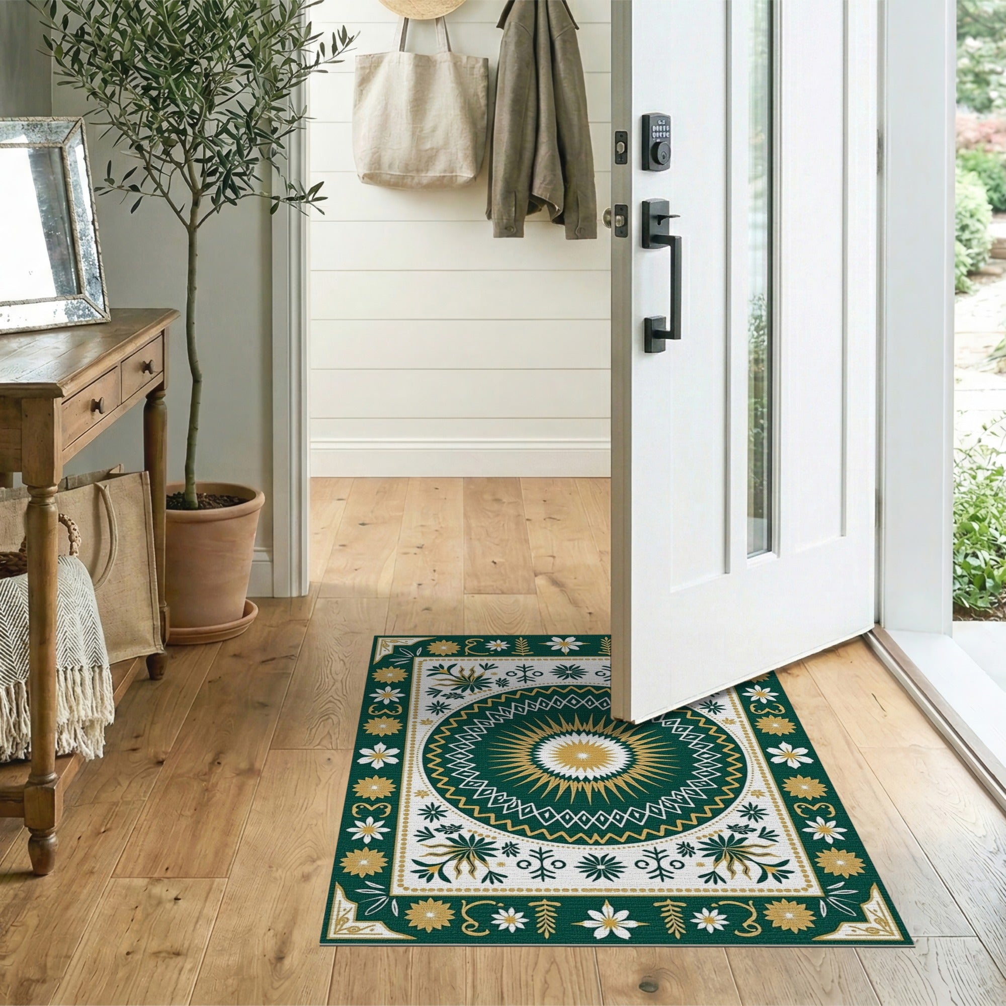 Green Gold Heritage Tribal Medallion Rug