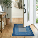 Navy Blue Geometric Grid Frame Area Rug
