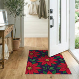 Multi-color and Patterns Red Poinsettia Floral Pattern Area Rug
