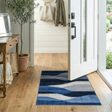 Blue and Teal Geometric Modern Layered Blue Wave Geometric Area Rug