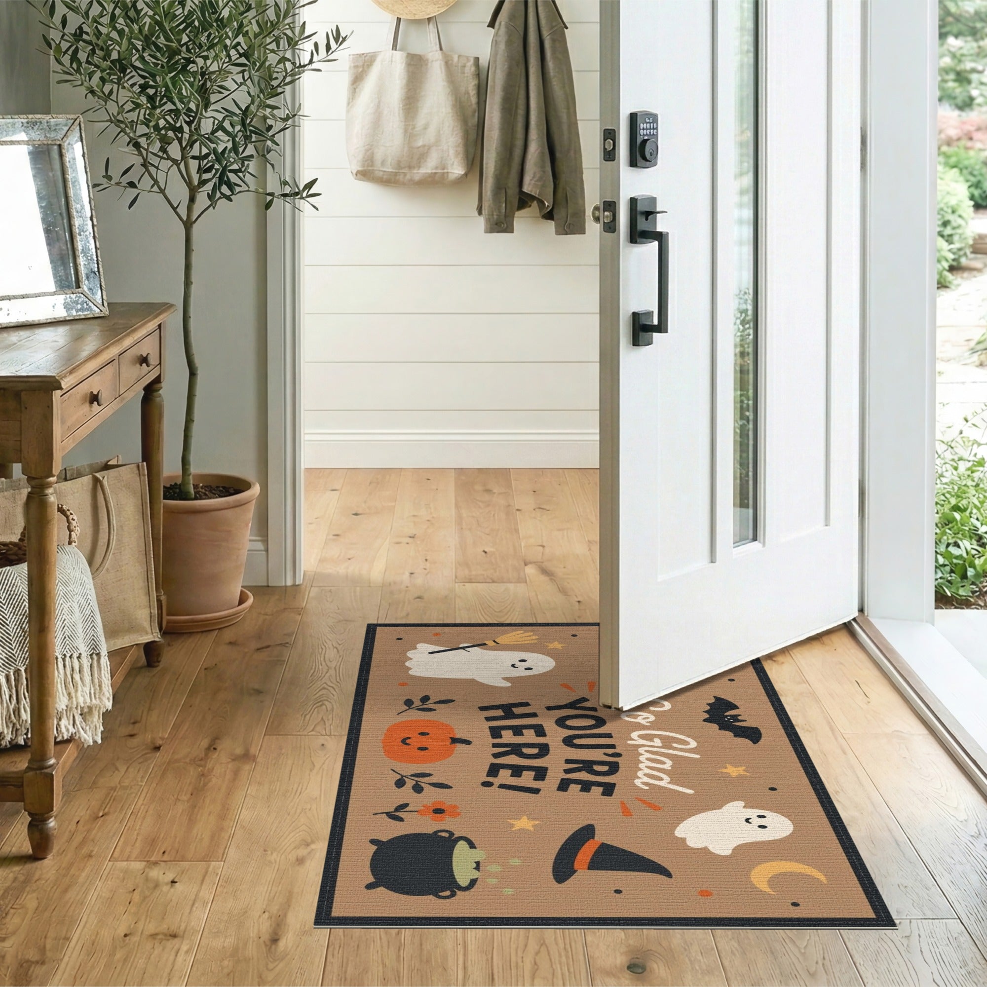 Kids Cartoon Halloween Brown Area Rug