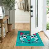 Teal Cartoon Cat Face Area Rug