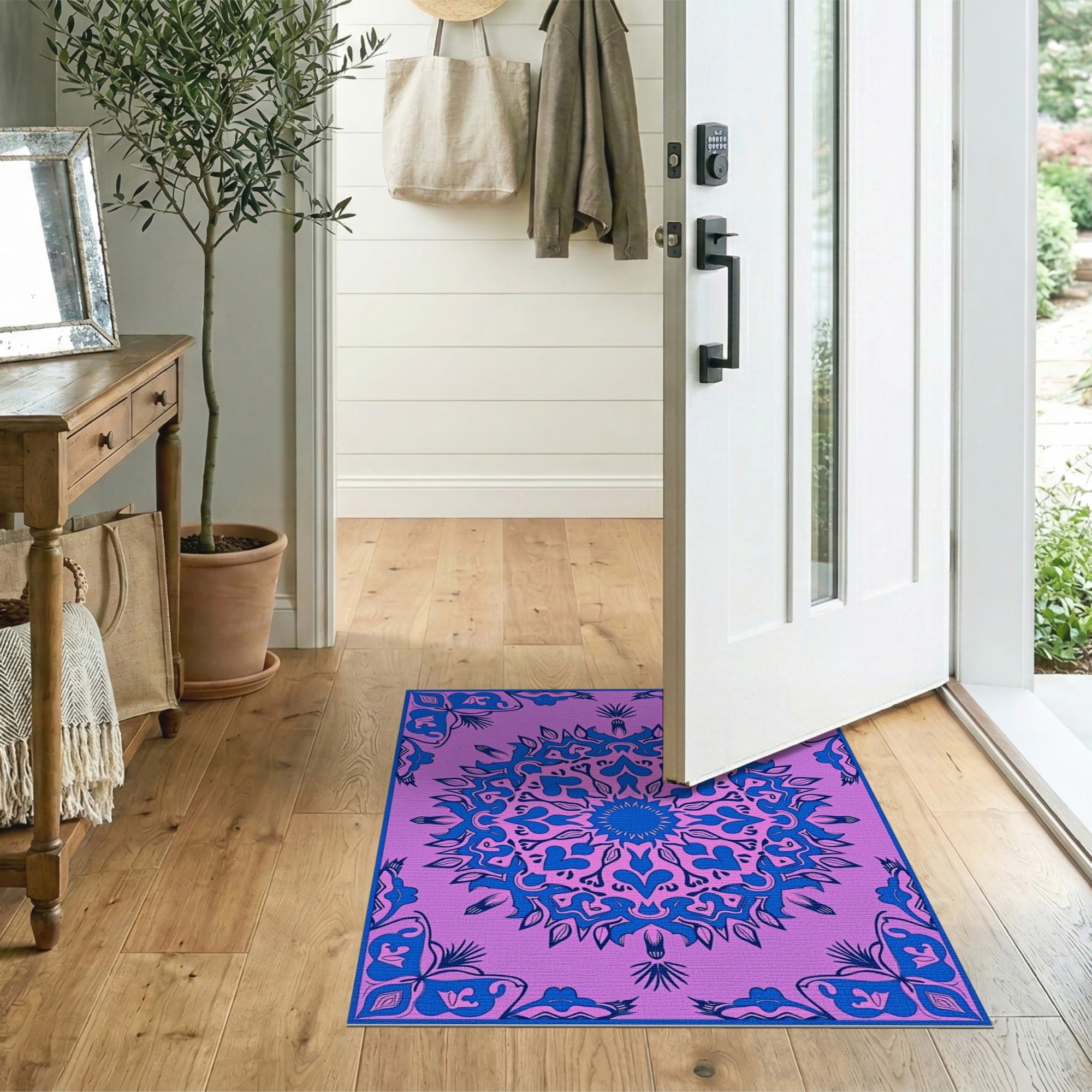 Floral Vintage Purple Purple Mandala Floral Area Rug