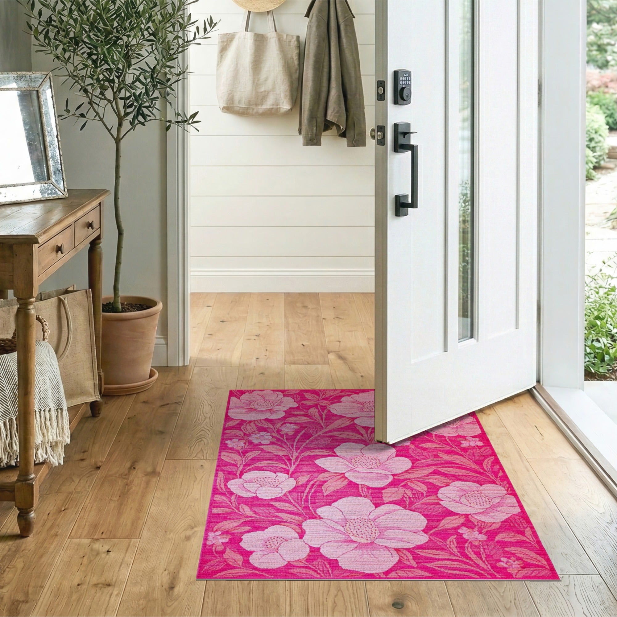 Vibrant Pink Floral Area Rug with Lush Blooms