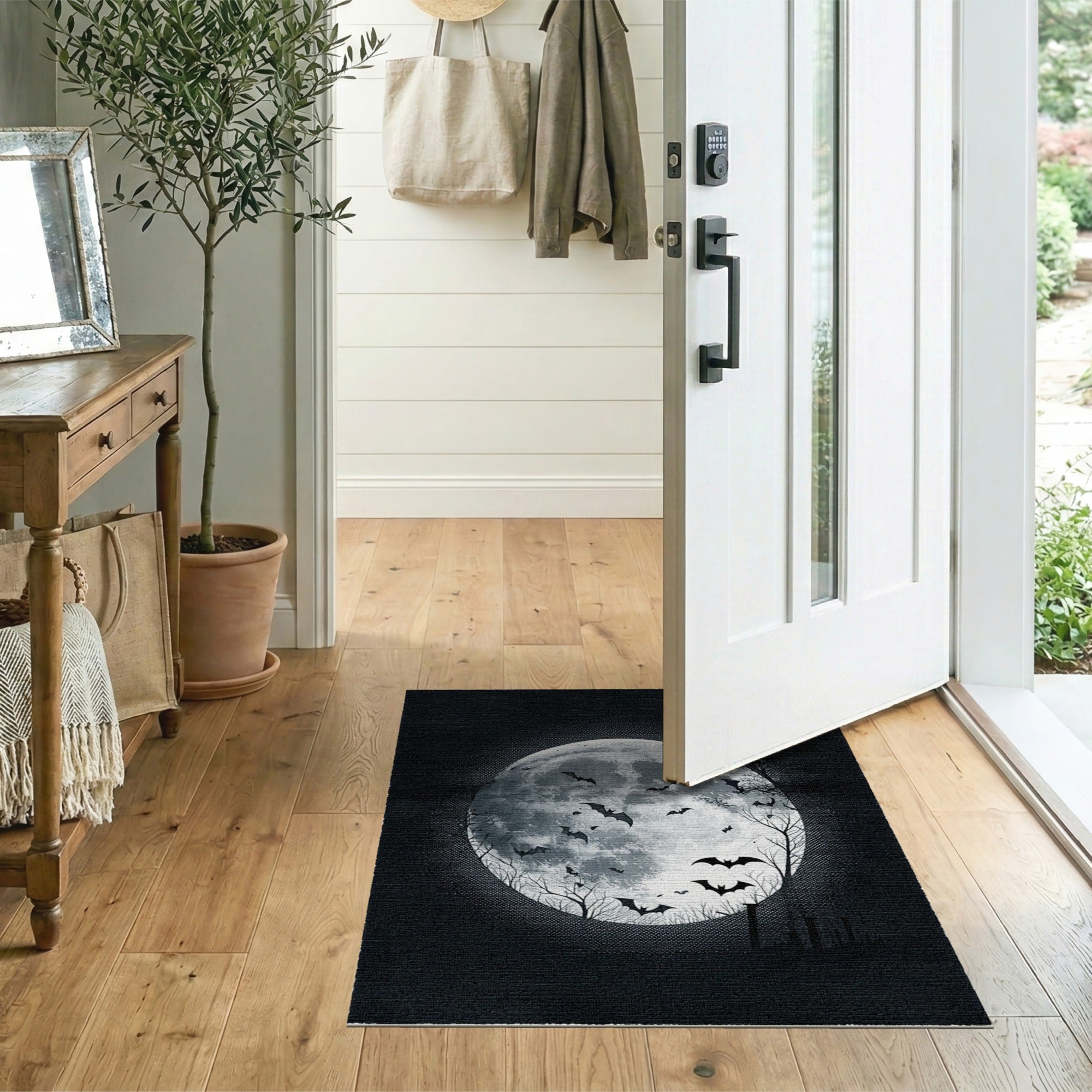 Spooky Full Moon Bats Area Rug