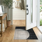 Distressed Grid Circle Monochrome Area Rug