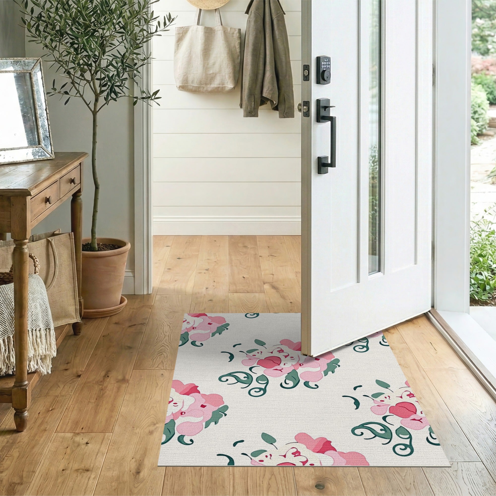 Blush Pink Floral Swirl Area Rug