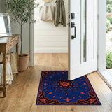 Navy Blue Persian Medallion Area Rug with Red Feathers