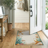 Coastal Beach Coastal Starfish Seashell Border Area Rug