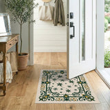 Ornate Green Cannabis Leaf Framed Rug
