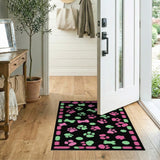 Playful Pink Green Paw Print Bone Area Rug