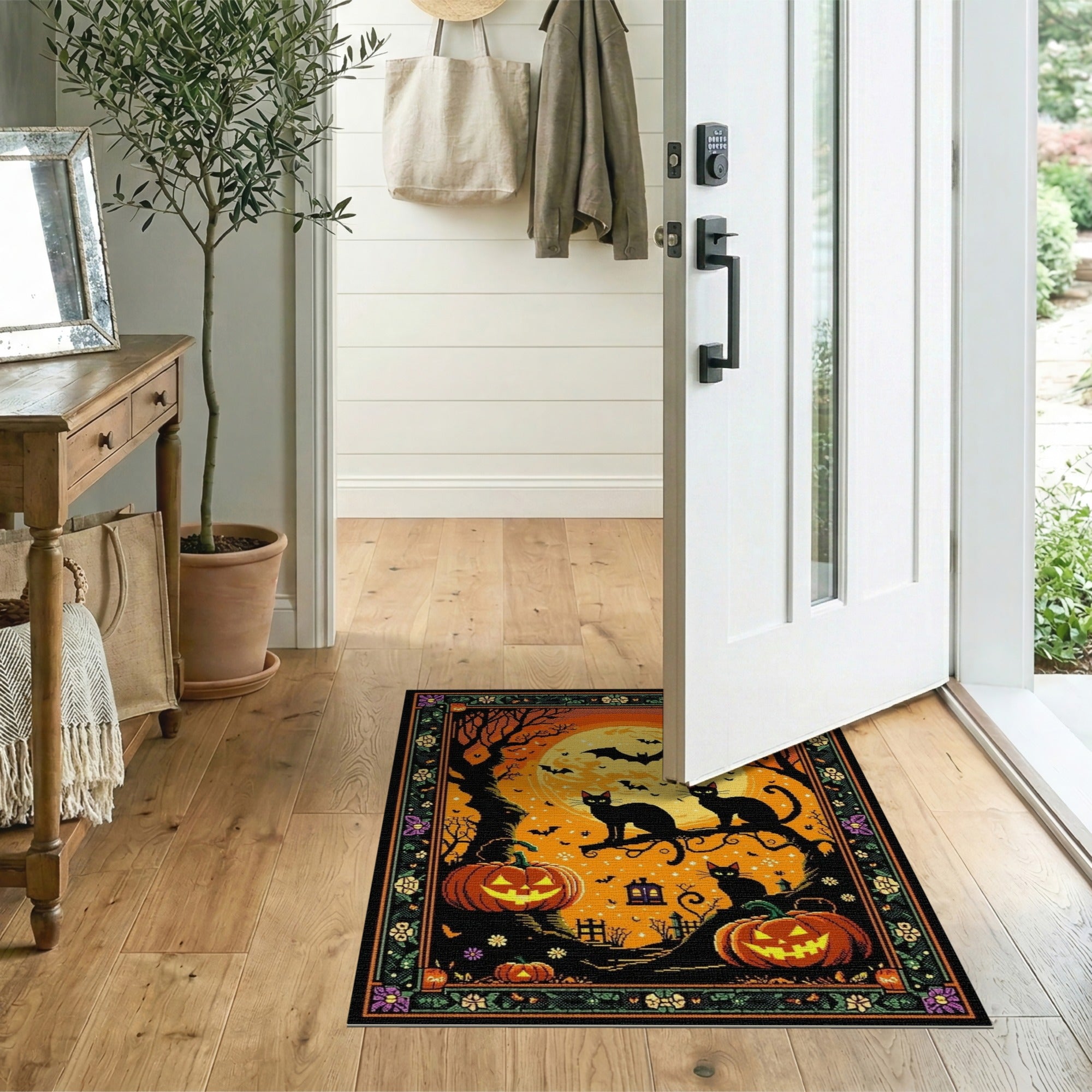 Halloween Black Cats Pumpkin Moon Area Rug
