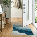 Abstract Teal Wave Abstract Area Rug