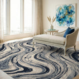 Navy Marble Swirl Area Rug