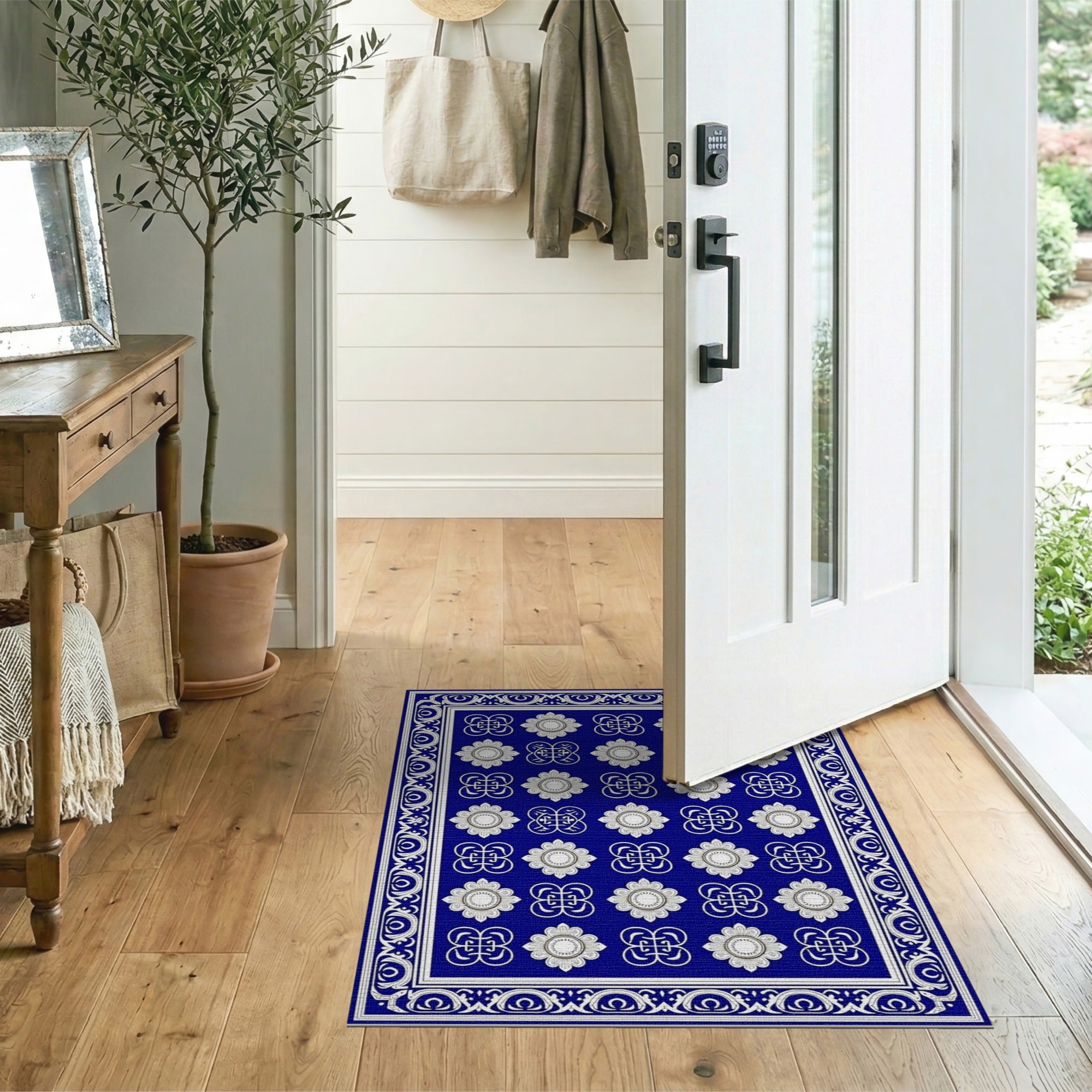 Blue and Teal Navy Blue Persian Floral Motif Area Rug