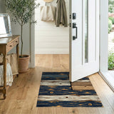 Distressed Navy Wood Plank Patchwork Rug