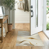 ODIKA Modern Abstract Gold Wave Washable Rug - Low Pile Non-Slip Area Rug