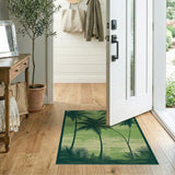 Green Palm Silhouette Coastal Area Rug