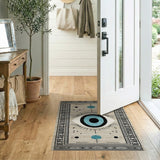 Evil Eye Tribal Area Rug in Teal and Beige