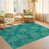 ODIKA Washable Teal Tropical Palm Leaf Area Rug, Non-Slip Low Pile Rug