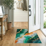 Teal Marble Swirl Gold Area Rug