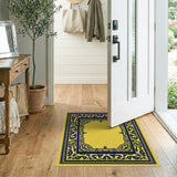 ODIKA Washable Navy & Gold Traditional Area Rug - Low Pile Non-Slip Robot Vacuum Friendly