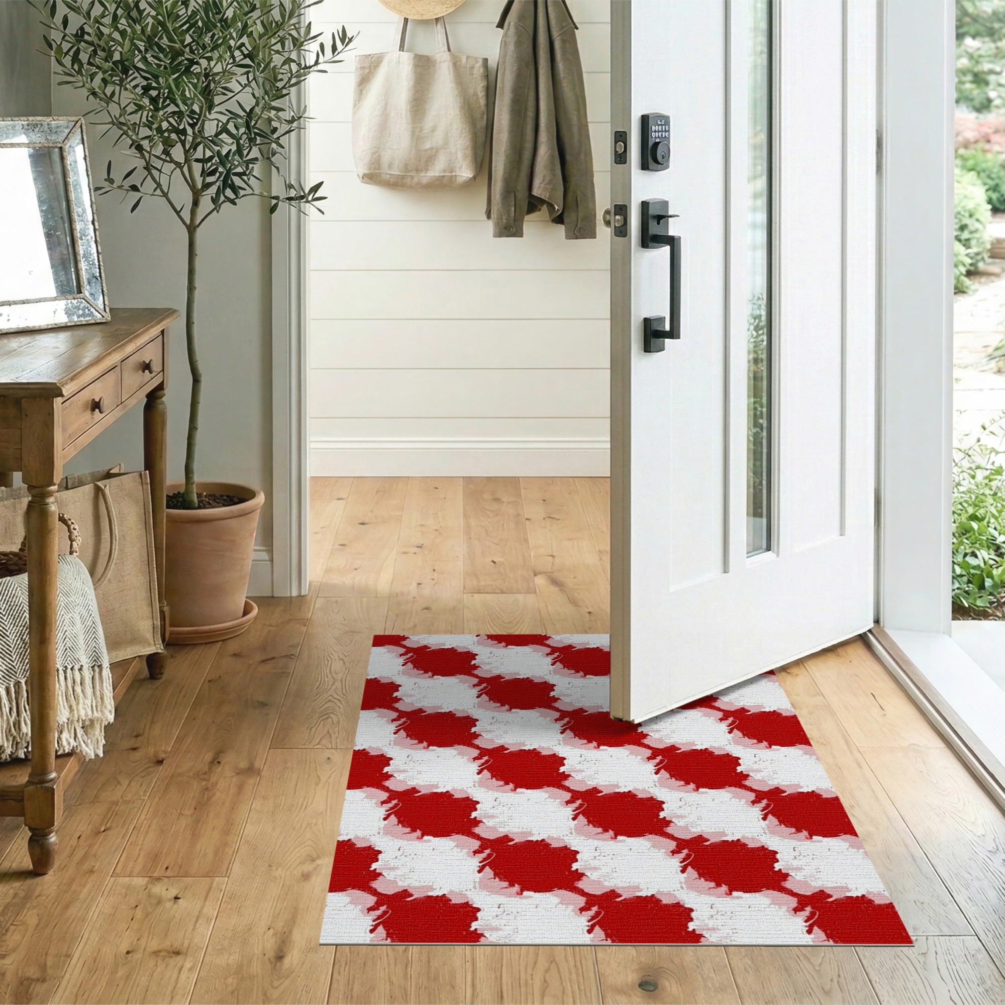 Bold Red Abstract Organic Area Rug