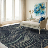 Blue Teal Abstract Swirl Area Rug