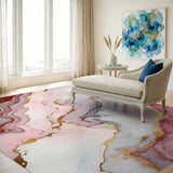 Pink Gold Veined Marble Abstract Area Rug